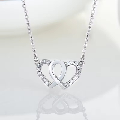 YASVITTI Putih Kubik Zirconia Trendy Rhodium Plated 925 Double Sterling Silver Heart Kalung Perhiasan Untuk Hadiah Valentine