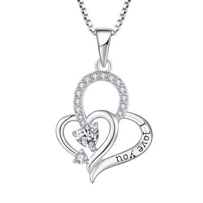 Perak asli I Love You Heart Pendant Kalung Multi Color Heart Cubic Zirconia Mewah Perak 925 Kalung Kalung Perhiasan
