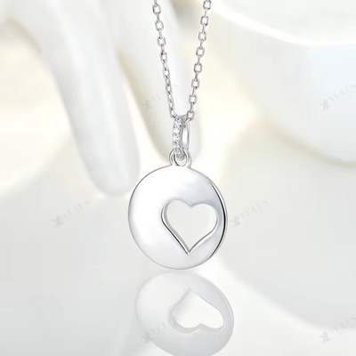 YASVITTI Romantis 925 Sterling Perak Kalung Rodium Plated Coin Hollow Cinta Hati Pendant Kalung untuk Valentine's Da