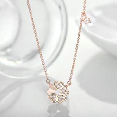 YASVITTI 925 Sterling Perak Kalung Wanita Bintang Pesona Perhiasan halus Bentuk Bunga 14K Rose Gold Plated Heart Kalung