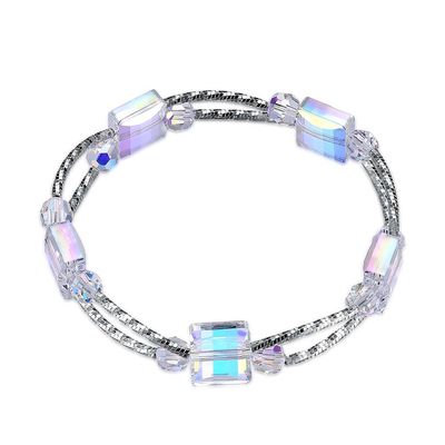 2.6in 0.38 oz Gelang Kristal Persegi 3 Lapisan Slider Sintetis Gelang Perak
