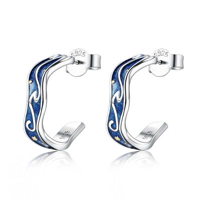 0.07oz 1.4x1.2cm Sterling Silver Jewelry Earrings Biru Trendy Moon Star Earring