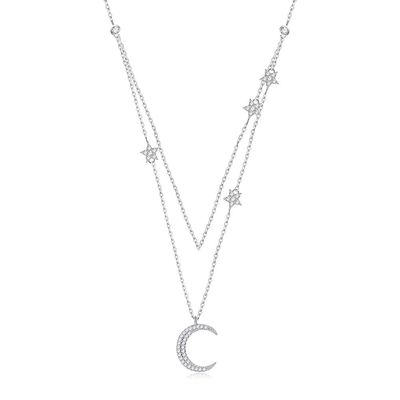 18in 2.9g Sterling Silver Kalung Rantai AAAAA CZ Double Chain Necklace ODM