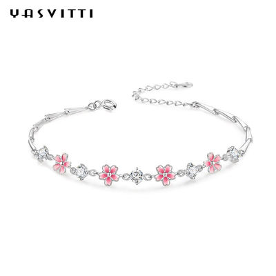 0.16oz 0.19m Sterling Silver Perhiasan Gelang S925 Zircon Cherry Blossom Gelang