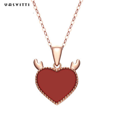3 gram 15.7in Sterling Silver Hati Liontin Kalung Trendi Tanduk Rusa Kalung Hati