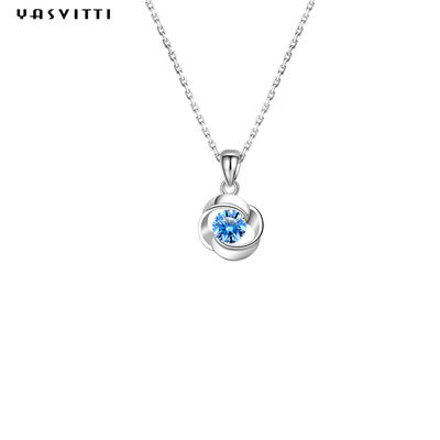 Mewah Geometris Sterling Silver Kalung Biru Topaz Batu Liontin Kalung Perhiasan