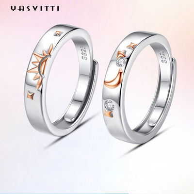 0.35cm 1.2g Cincin Bulan Dan Bintang Cincin Perak Pasangan Berlapis Emas 18k