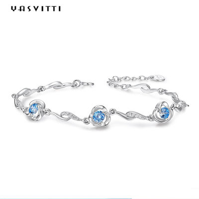 7.3in 5.2g Sterling Silver Perhiasan Gelang AAA CZ Biru Berlian Imitasi Gelang