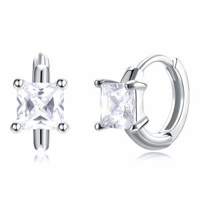 1.2 cm 316L SS Square Cubic Zirconia Earrings 3A CZ Sterling Silver Stud Earrings
