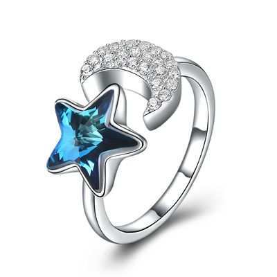 11mm 0.04oz Cincin Bulan Dan Bintang 5A Cubic Zirconia 925 Sterling Silver Rings