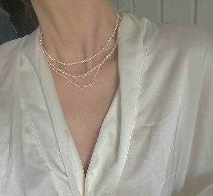 4.1 Gram Rantai Perhiasan Mutiara Panjang 37CM ​​Tinggi Luser Pearl Choker Necklaces