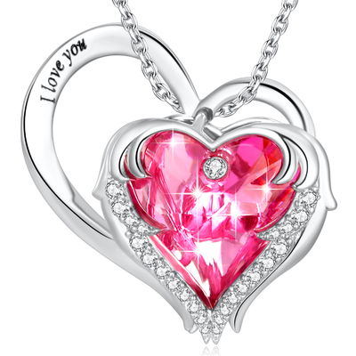 Kalung Liontin Hati Sterling Silver Bebas Timbal 1.18x0.98in Austrian crystal Pink Crystal