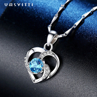 Fashion Austria Kristal 925 Sterling Perak Kalung Pendant 18 inci Kalung YN1247