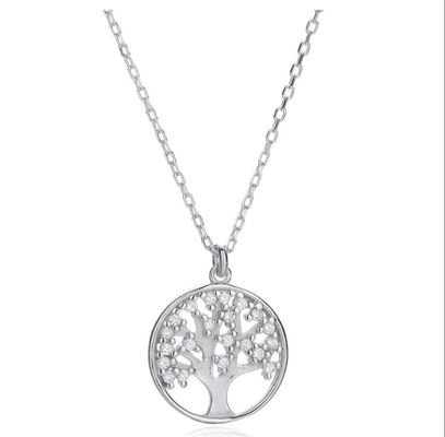 OEM Sterling Silver Tree Of Life Kalung Pendant dengan AAAA Kubic Zirconia