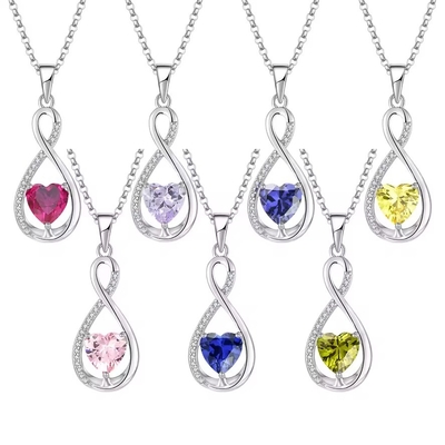 YASVITTI Batu permata Infinity Pendant Kalung Kubic Zirconia Batu lahir Hati 925 Sterling Silver Kalung