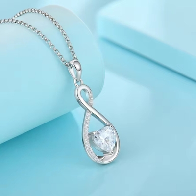 YASVITTI Batu permata Infinity Pendant Kalung Kubic Zirconia Batu lahir Hati 925 Sterling Silver Kalung