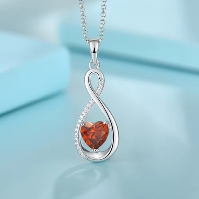 YASVITTI Batu permata Infinity Pendant Kalung Kubic Zirconia Batu lahir Hati 925 Sterling Silver Kalung