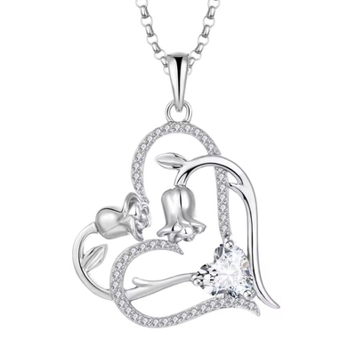 YASVITTI OEM Wanita Hadiah Hati ke Hati Kalung Zirconia Rhodium Plated Sweet 925 Sterling Silver Double Heart Kalung