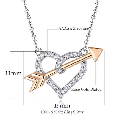 YASVITTI OEM ODM 925 Sterling Silver Cupid Kalung Rose Gold Plated Heart Arrows Kalung Untuk Hadiah Kekasih