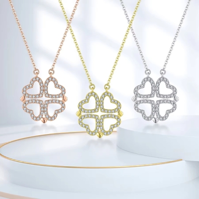 YASVITTI Custom Romantis Magnetic Clover Kalung OEM Pesona 925 Sterling Perak halus Hati Empat Daun Clover Kalung