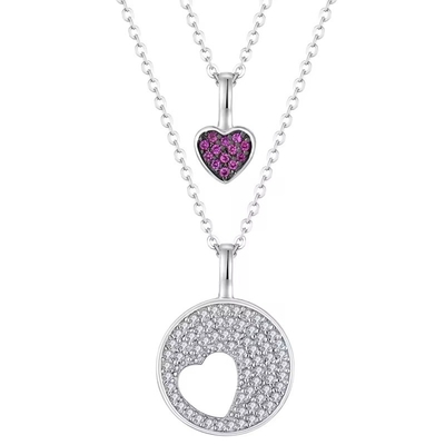 YASVITTI Rhodium Plated CZ Wanita 925 Sterling Perak Zircon Perhiasan Disesuaikan Romantis Pink Heart Charm Kalung