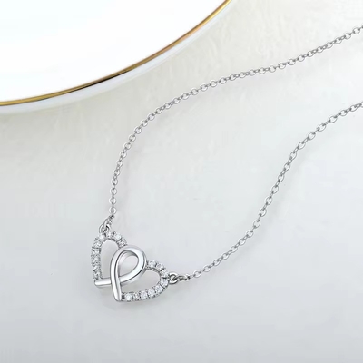 YASVITTI Putih Kubik Zirconia Trendy Rhodium Plated 925 Double Sterling Silver Heart Kalung Perhiasan Untuk Hadiah Valentine