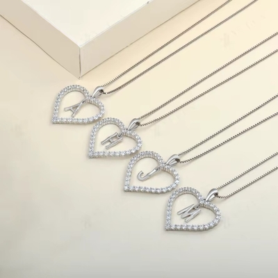 YASVITTI Perhiasan Fine Kalung 925 Sterling Perak Kalung Bentuk Hati Dengan A-Z Surat Pesona