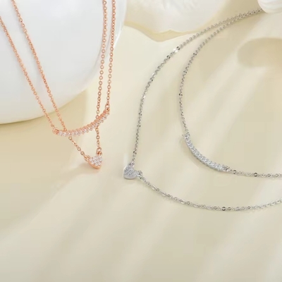 YASVITTI Kualitas Tinggi Double Lapisan Kalung Perhiasan Klasik Mawar Emas Lapisan 925 Sterling Silver Heart Pendant Kalung