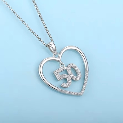 YASVITTI Custom Fashion 925 Sterling Silver Heart Necklace Nomor 50 dan 30 Pendant Necklace Grosir