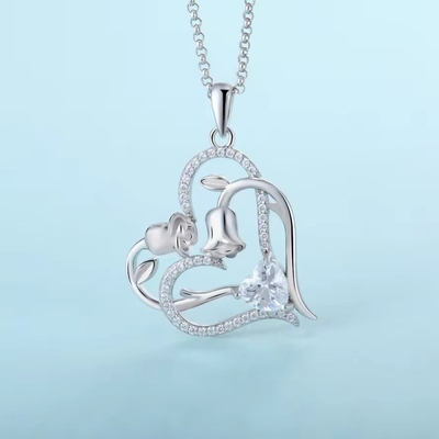 YASVITTI OEM Hadiah Wanita Kalung Hati ke Hati Kubic Zirconia Rhodium Plated Sweet 925 Sterling Silver Double Heart