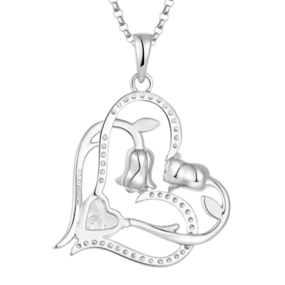 YASVITTI OEM Hadiah Wanita Kalung Hati ke Hati Kubic Zirconia Rhodium Plated Sweet 925 Sterling Silver Double Heart