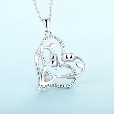 YASVITTI OEM Hadiah Wanita Kalung Hati ke Hati Kubic Zirconia Rhodium Plated Sweet 925 Sterling Silver Double Heart