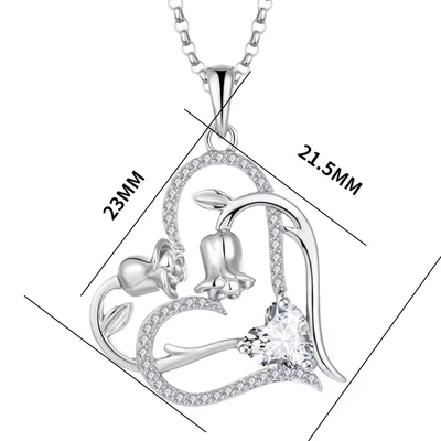 YASVITTI OEM Hadiah Wanita Kalung Hati ke Hati Kubic Zirconia Rhodium Plated Sweet 925 Sterling Silver Double Heart