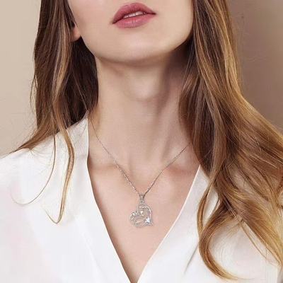 YASVITTI OEM Hadiah Wanita Kalung Hati ke Hati Kubic Zirconia Rhodium Plated Sweet 925 Sterling Silver Double Heart