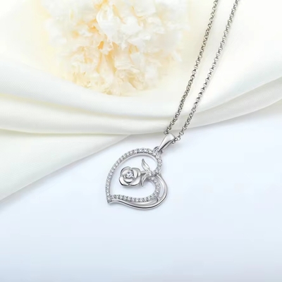 YASVITTI Grosir Custom Wanita Pendant Kalung Perhiasan halus Rhodium Plated Rose 925 Sterling Silver Kalung Hati