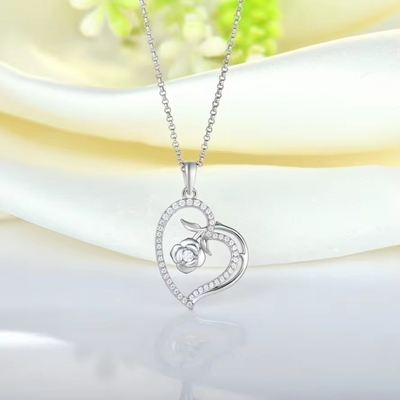 YASVITTI Grosir Custom Wanita Pendant Kalung Perhiasan halus Rhodium Plated Rose 925 Sterling Silver Kalung Hati
