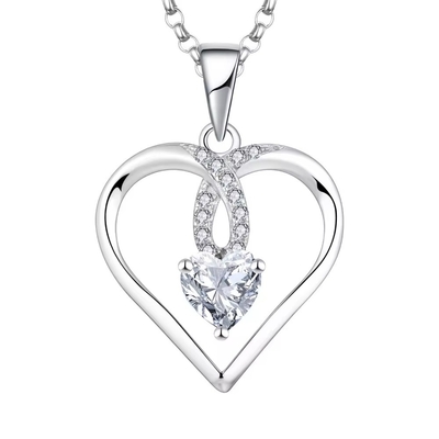 YASVITTI Kualitas Tinggi Berkilauan Hati 5A Zirconia Kalung Rhodium Plated 925 Sterling Perak Kalung Perhiasan