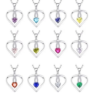 YASVITTI Kualitas Tinggi Berkilauan Hati 5A Zirconia Kalung Rhodium Plated 925 Sterling Perak Kalung Perhiasan