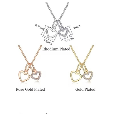 YASVITTI Grosir 925 Sterling Perak Dua Hati Kalung Pesona Custom Plating Emas Kalung Kalung Perhiasan