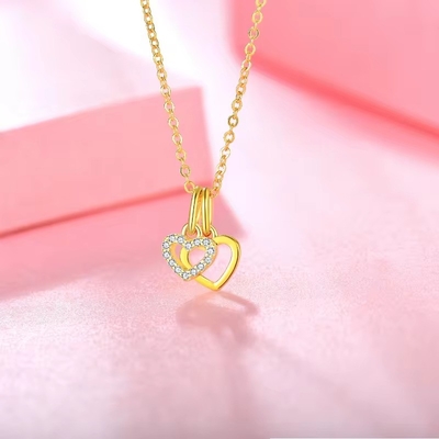 YASVITTI Grosir 925 Sterling Perak Dua Hati Kalung Pesona Custom Plating Emas Kalung Kalung Perhiasan