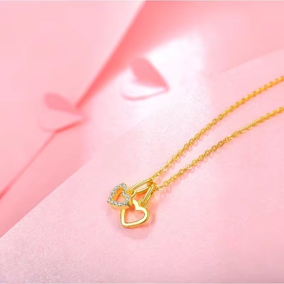 YASVITTI Grosir 925 Sterling Perak Dua Hati Kalung Pesona Custom Plating Emas Kalung Kalung Perhiasan