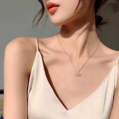 YASVITTI Grosir 925 Sterling Perak Dua Hati Kalung Pesona Custom Plating Emas Kalung Kalung Perhiasan