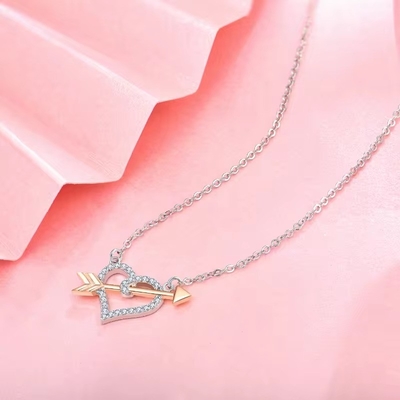 YASVITTI OEM ODM Kualitas Tinggi 925 Sterling Silver Cupid Kalung Rose Gold Plated Heart Arrows Kalung Untuk Hadiah Kekasih