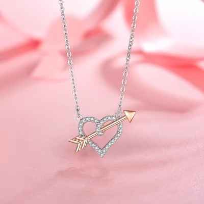 YASVITTI OEM ODM Kualitas Tinggi 925 Sterling Silver Cupid Kalung Rose Gold Plated Heart Arrows Kalung Untuk Hadiah Kekasih