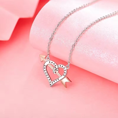 YASVITTI OEM ODM Kualitas Tinggi 925 Sterling Silver Cupid Kalung Rose Gold Plated Heart Arrows Kalung Untuk Hadiah Kekasih