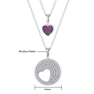 YASVITTI Grosir Rhodium Plated 925 Sterling Silver Zircon Perhiasan Disesuaikan Romantis Pink Heart Bling Charm Kalung