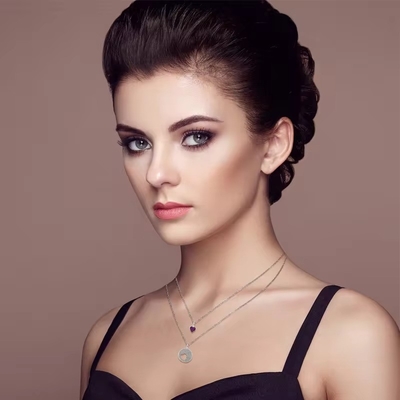 YASVITTI Grosir Rhodium Plated 925 Sterling Silver Zircon Perhiasan Disesuaikan Romantis Pink Heart Bling Charm Kalung