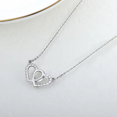 YASVITTI Putih Kubik Zirconia Rhodium Plated 925 Double Sterling Silver Heart Pendant Kalung Perhiasan Hadiah Valentine
