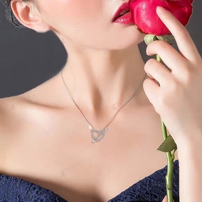 YASVITTI 925 Sterling Perak Kalung Wanita 'Satu anak panah melalui hati' Zircon Batu Hari Valentine Party Hadiah