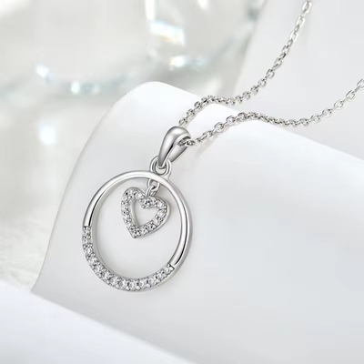 YASVITTI Hadiah Hari Valentine 925 Sterling Perak Kalung Bulat CZ Platinum Plated Heart Pendant Fashion Perhiasan Kalung